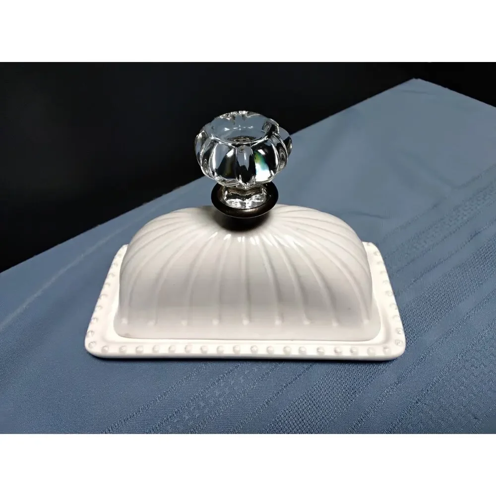 New Mud Pie Butter Dish Door knob crystal handle 5 x 7 kitchen storage